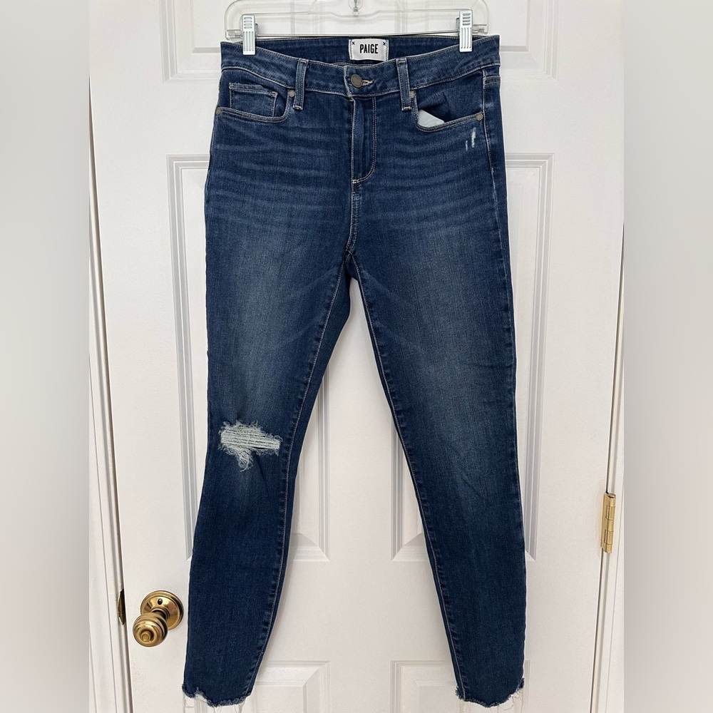PAIGE Women's Blue Distressed Jeans